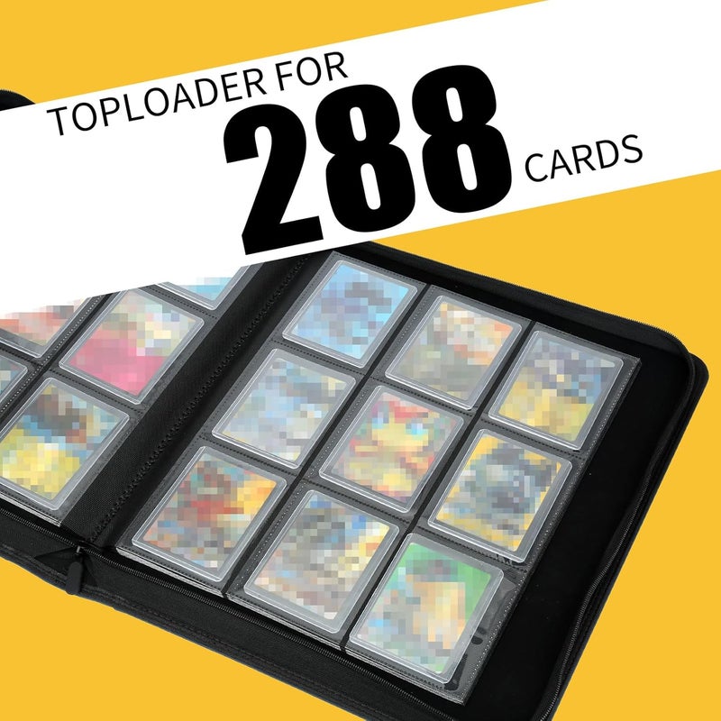 GERMUN Toploader Binder, Holds 288 Toploaders, 9 Pocket Top Loader Binders with Sleeves for 3 x 4'' Toploaders, Double-Sided Pocket Top Loader Storage Binder, Trading Card Binder - Carton Black - Image 4